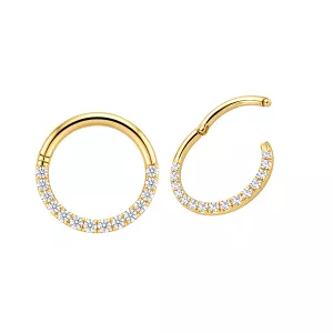 14K Yellow Gold Infinity-Edge CZ Jeweled Hinged Segment Clicker Ring (16G/18G)