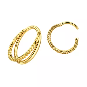 14K Yellow Gold Twisted Rope Double Stack Hinged Segment Clicker Ring | 18G