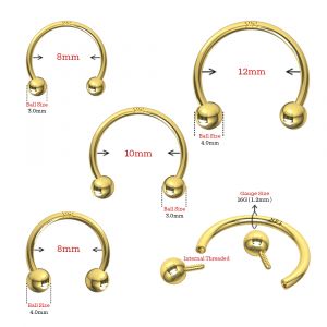 14K Yellow Gold Internally Threaded Horseshoe Circular Barbell With Ball
