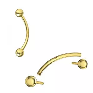 14K Yellow Gold Internally Threaded Eyebrow Piercing Bar