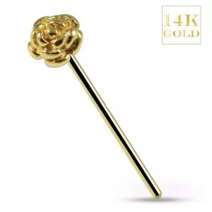 14K Gold Rose Flower Straight Nose Stud