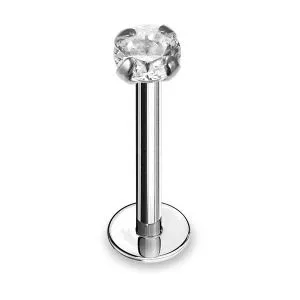 14K Gold Labret with 3mm Round CZ Jeweled Threadless pin top