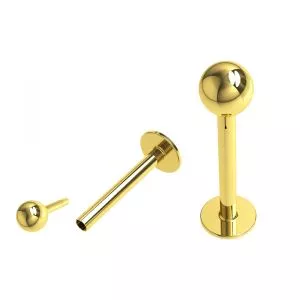 14K Yellow Gold Labret with 3mm Ball Threadless pin top