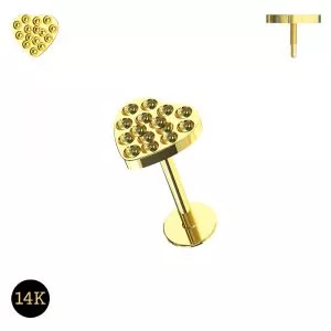 14K Gold Internally Threaded Heart Screw Fit Labret Piercing
