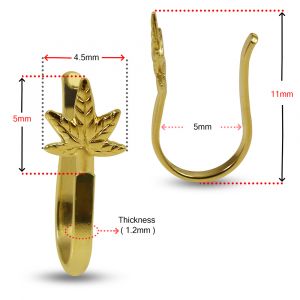 14K Yellow Gold Marijuana Leaf Fake Non Piercing Cuff Jewelry