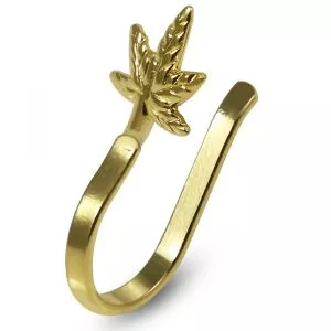 14K Yellow Gold Marijuana Leaf Fake Non Piercing Cuff Jewelry