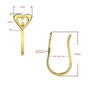 14K Yellow Gold Cutout Heart Fake Non Piercing Cuff Jewelry