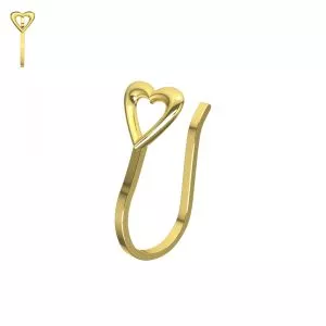 14K Yellow Gold Cutout Heart Fake Non Piercing Cuff Jewelry