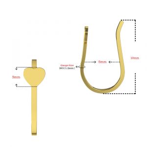 9K Yellow Gold Plain Heart Fake Non Piercing Cuff Jewelry