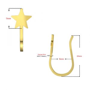 14K Yellow Gold Star Fake Non Piercing Cuff Jewelry