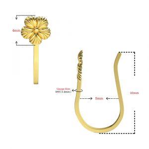 9K Yellow Gold Floral Fake Non Piercing Cuff Jewelry