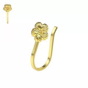 14K Yellow Gold Floral Fake Non Piercing Cuff Jewelry