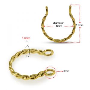 9K Yellow Gold Twisted Elegant Non Piercing Cuff Jewelry