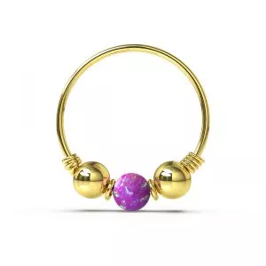 9K Yellow Gold Spring Coil end with Opal center Nose Hoop Ring