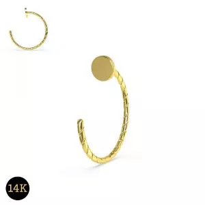 14K Gold Button Top Open Nose Hoop Laser Cut Ring
