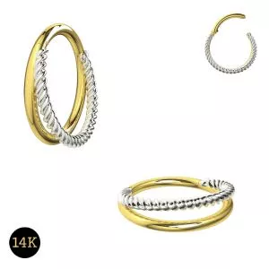 14K Gold with white Gold Double Stack Hinged segment Clicker Ring