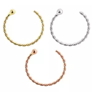 14K Gold Twister Open Hoop with Ball Nose Ring