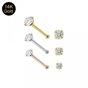 14K Gold Round Jeweled Ball End Nose Pin