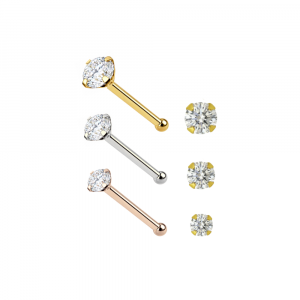 14K Gold Round Jeweled Ball End Nose Pin
