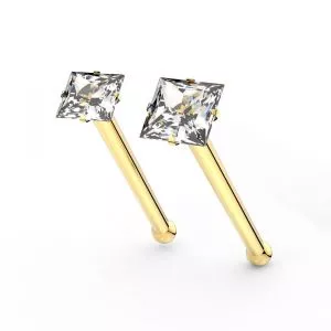 14K Gold Square Jeweled Ball End Nose Pin