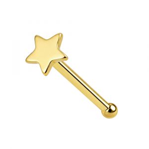 14K Solid Yellow Gold Star Nose Stud 22G – Ball End Nose Pin