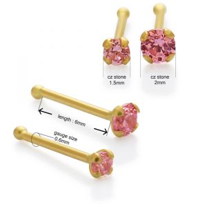 14K Gold Ball End Jeweled Nose Pin