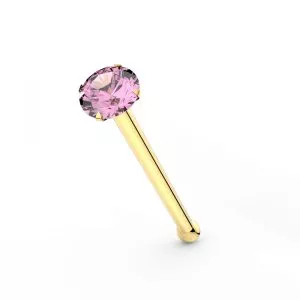 14K Gold Ball End Jeweled Nose Pin