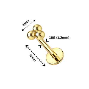 14K Gold Internally Threaded Trinity Balls Tragus Piercing Ear Stud