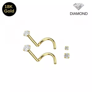 18K Yellow Gold Genuine Diamond Screw-Type Nose Stud (22G)