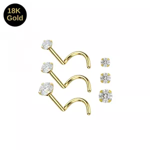 18K Yellow Gold Round-Cut Cubic Zirconia Screw-Type Nose Stud