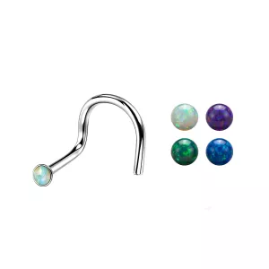 20G Surgical Steel Synthetic Half Opal Stone Nose Screw