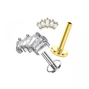 316L Surgical Steel 5-Crystal Baguette Fan Internally Threaded Labret (16G)