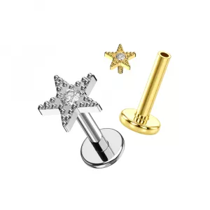 316L Surgical Steel Micro-Beaded Star Internally Threaded Labret (16G)