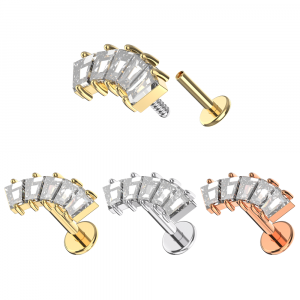 316L Steel Baguette CZ Cluster Labret Stud