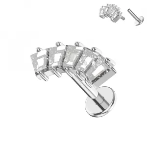 316L Steel Baguette CZ Cluster Labret Stud