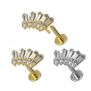 316L Surgical Steel Baguette & Round CZ Internally Threaded Top With Labret 