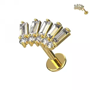 316L Surgical Steel Baguette & Round CZ Internally Threaded Top With Labret 