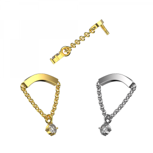 316L Surgical Steel Chain with Round CZ Dangle Internally Threaded Top