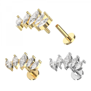 316L Surgical Steel Internally Threaded Labret with 5 CZ stones in Curved Top