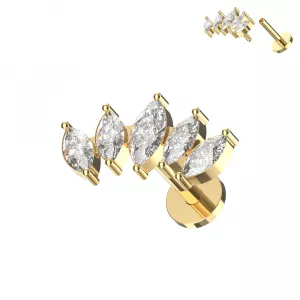 316L Surgical Steel Internally Threaded Labret with 5 CZ stones in Curved Top