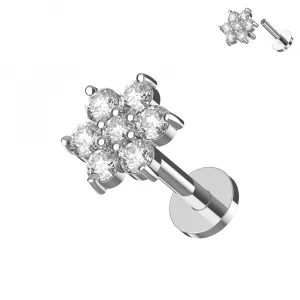 316L Surgical Steel Internally Threaded Labret with CZ Petal Design