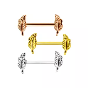 316L Surgical Steel Laurel Leaf Nipple Barbell-Gold
