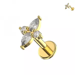 316L Surgical Steel Marquise & Round CZ Internally Threaded Top With Labret 