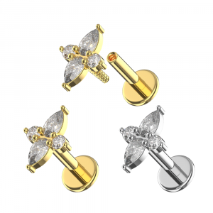 316L Surgical Steel Marquise & Round CZ Internally Threaded Top With Labret 