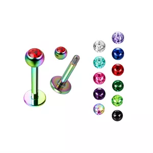 316L Surgical steel Rainbow PVD Anodized Labrets with Stone Ball