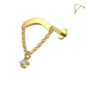 316L Surgical Steel Round CZ Dangle with Chain Internally Threaded Top Hidden Helix Labret