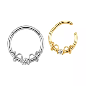316L Surgical Steel Round CZ Duo Snake Front Facing Hinged Segment Clicker Ring