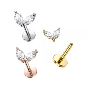 316L Surgical Steel Tiny Double Marquise CZ Jeweled Screw Fit Tragus Piercing