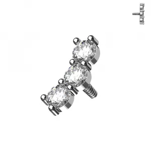 316L Surgical Steel Triple Round CZ Internally Threaded Top