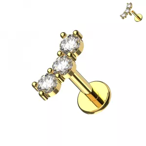 316L Surgical Steel Triple Round CZ Internally Threaded Top With Labret